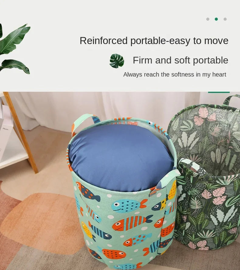 New Print Laundry Basket Portable Foldable Home Laundry Storage Bag Cotton Linen Hamper for Kids Toys Dirty Clothes Basket Large