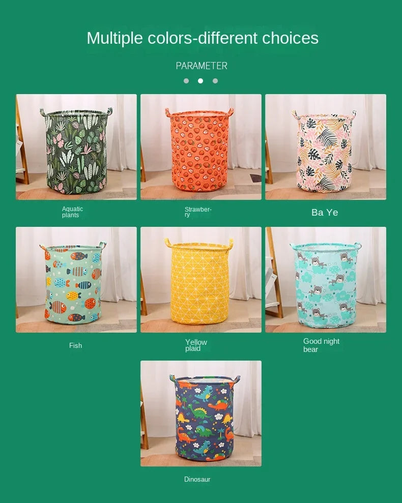 New Print Laundry Basket Portable Foldable Home Laundry Storage Bag Cotton Linen Hamper for Kids Toys Dirty Clothes Basket Large