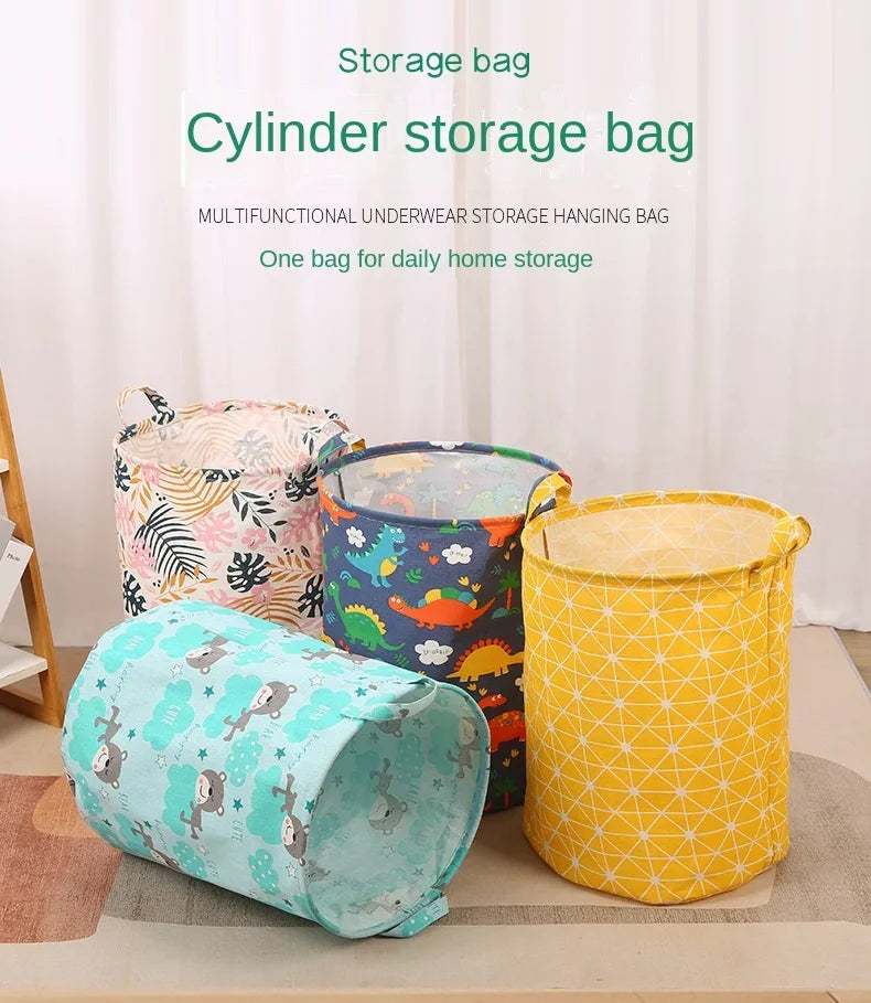 New Print Laundry Basket Portable Foldable Home Laundry Storage Bag Cotton Linen Hamper for Kids Toys Dirty Clothes Basket Large