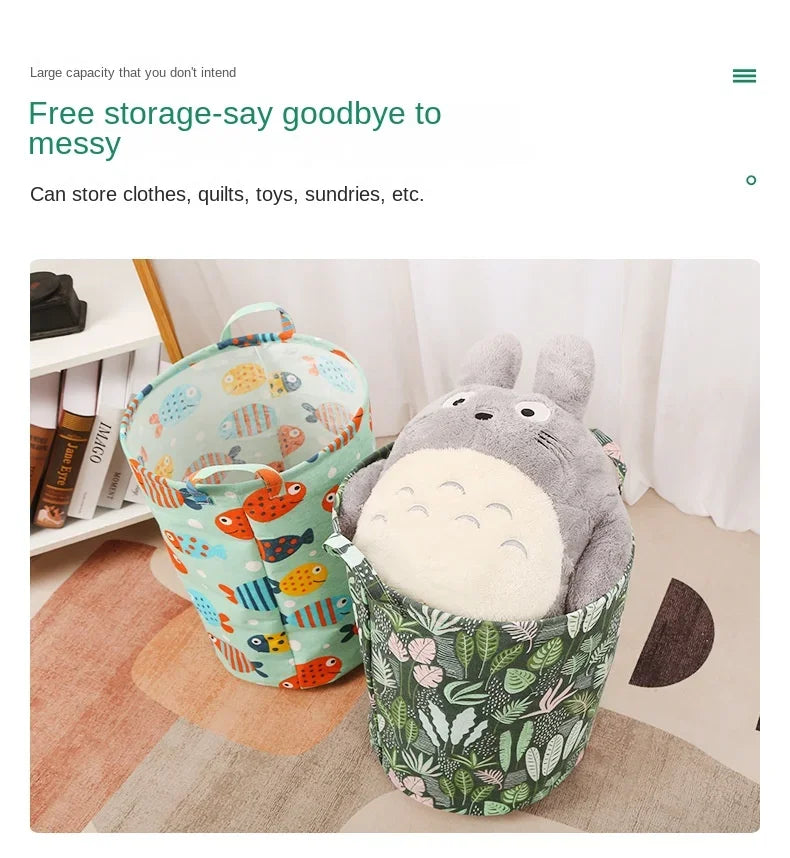 New Print Laundry Basket Portable Foldable Home Laundry Storage Bag Cotton Linen Hamper for Kids Toys Dirty Clothes Basket Large